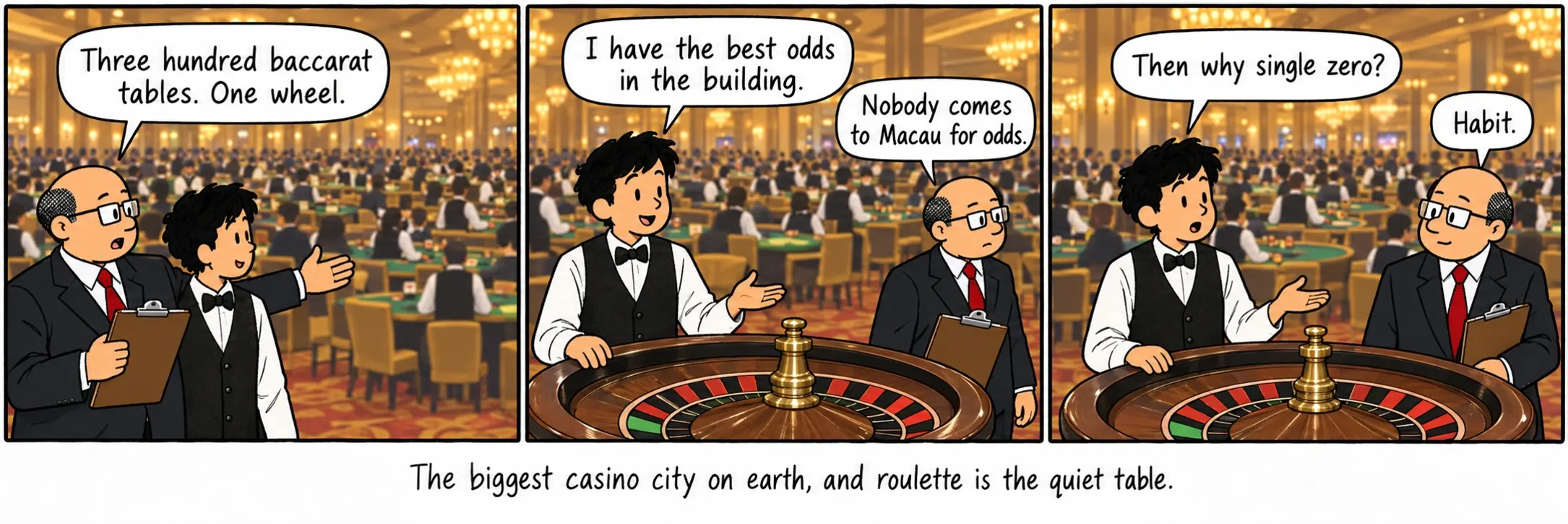La plus grande ville de casinos de la planète, et la roulette y est la table silencieuse.