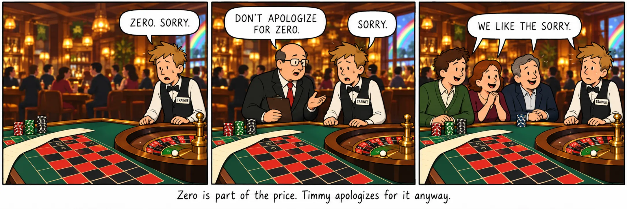 Le zéro fait partie du prix. Timmy s’en excuse quand même.